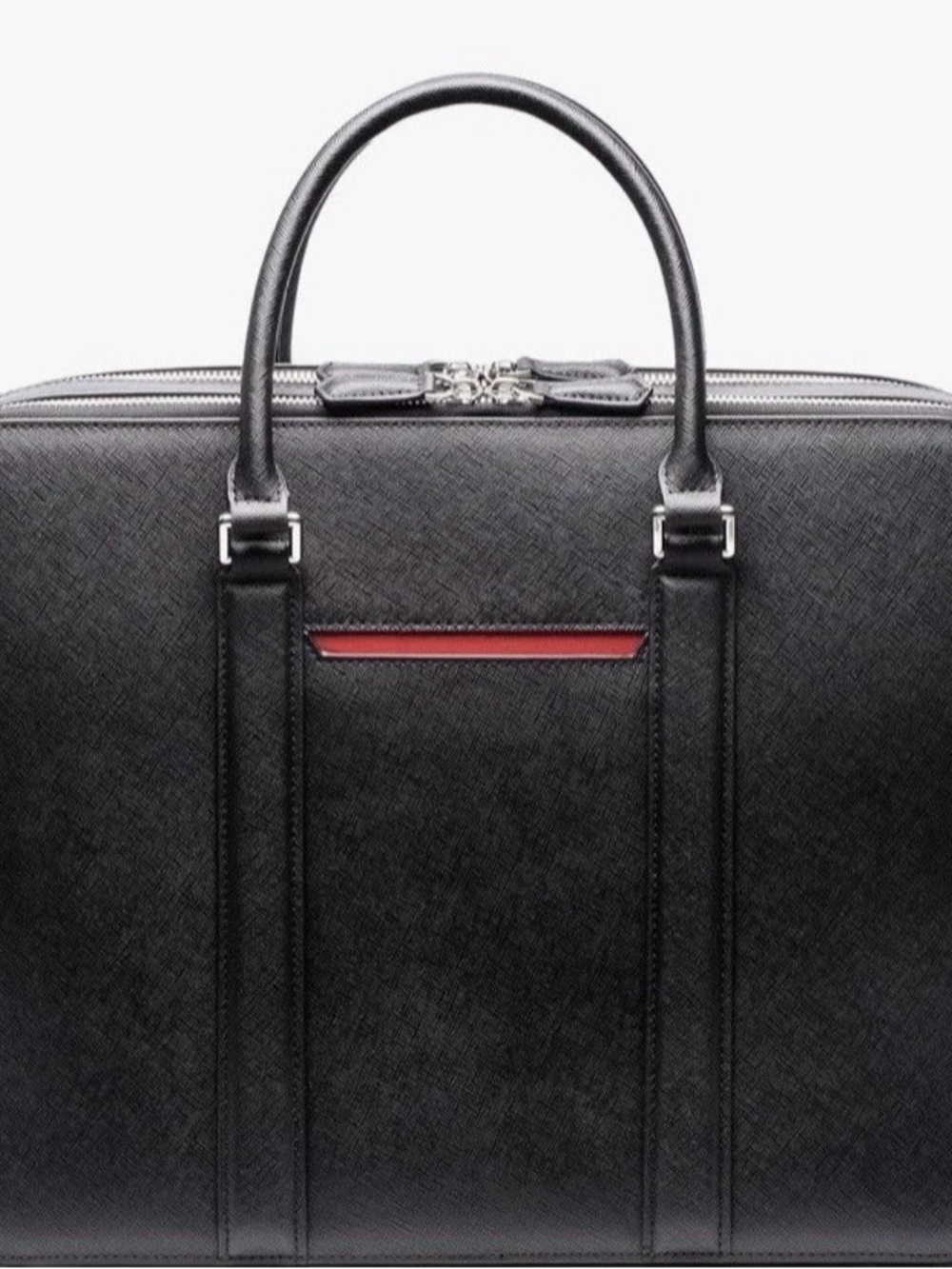 Maverick & Co Manhattan Double Zip Leather Briefcase Black/Red
